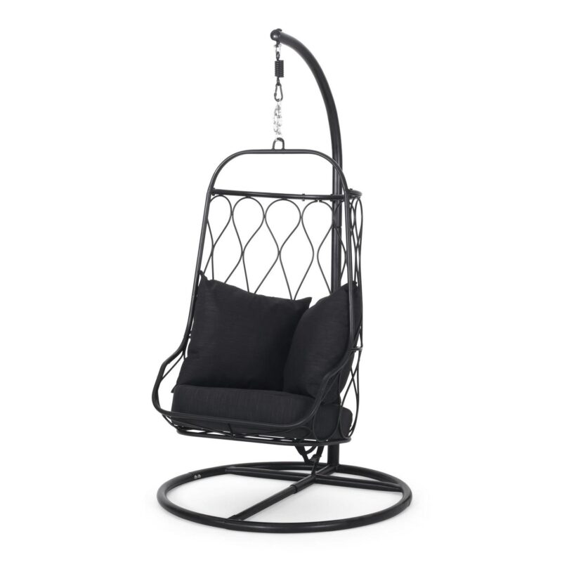 Meader Metal Indoor/Outdoor Hanging Chair with Stand, Black - Image 2