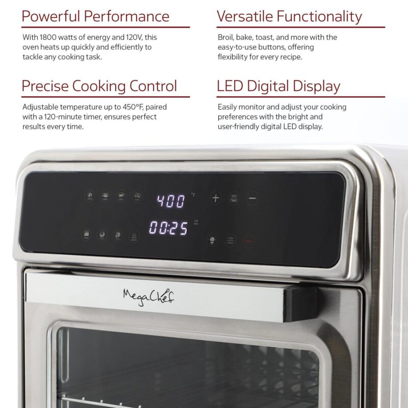 MegaChef 21.13 Digital Quart Stainless Steel Digital Electric Multi-Function Air Fryer and Counter Top Oven in Silver - Image 2