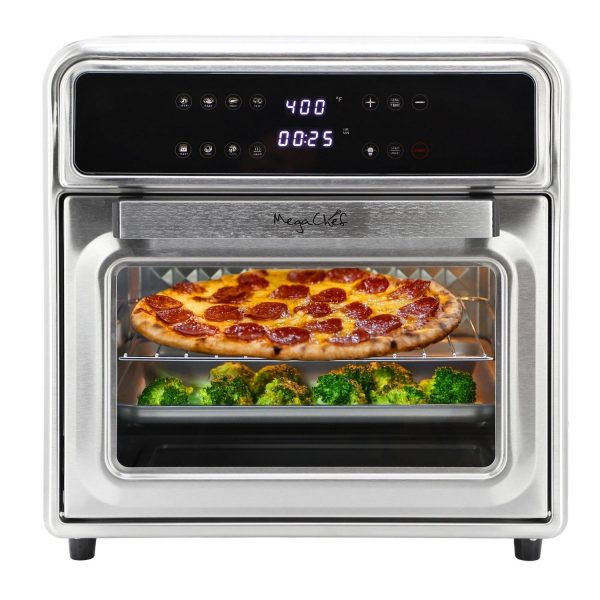 MegaChef 21.13 Digital Quart Stainless Steel Digital Electric Multi-Function Air Fryer and Counter Top Oven in Silver
