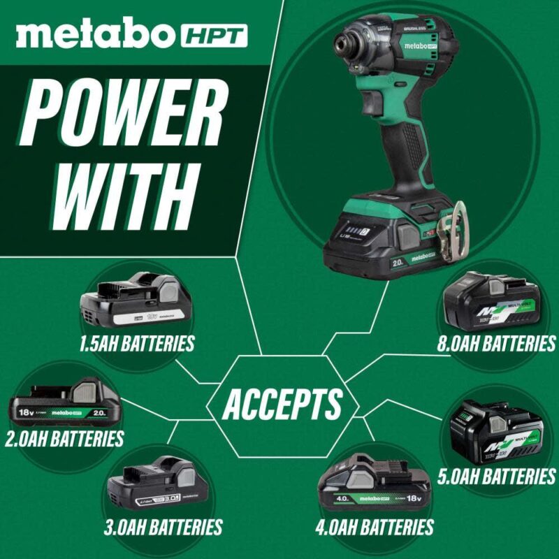 Metabo HPT 18V MultiVolt Cordless Triple Hammer BOLT Impact Driver Set, Power Impact Driver Kit with Case, 2 Lithium-Ion Batteries and Charger, 1/4-Inch Chuck, WH18DC - Image 5