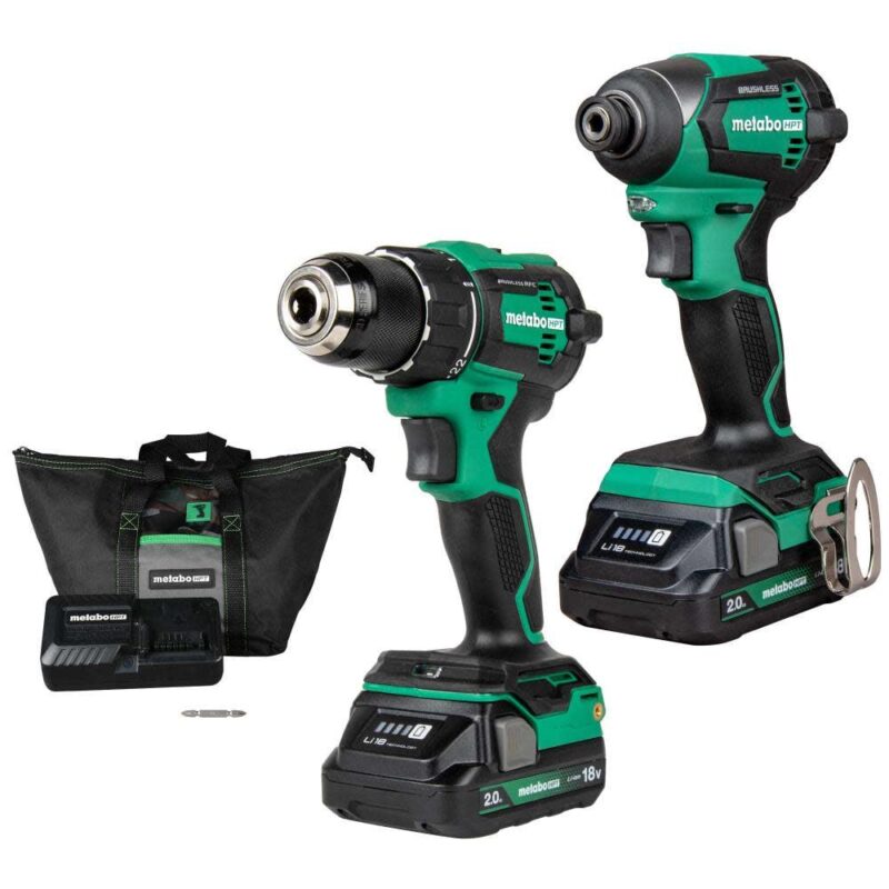 Metabo HPT 18V MultiVolt Cordless Brushless Driver Drill and Impact Driver Combo Kit, Includes 2 Lithium-Ion Batteries, Case and Charger, KC18DEXQB