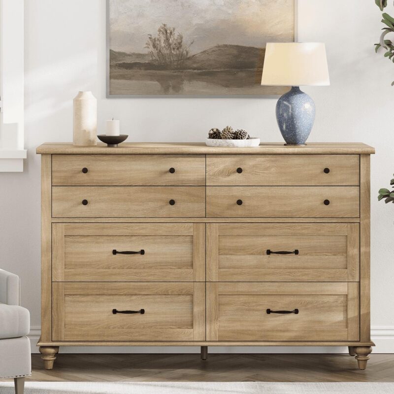 Mid Century Dresser with 8 Drawers, Wooden Kids Dresser for Kids Room Living Room, Oak - Image 3