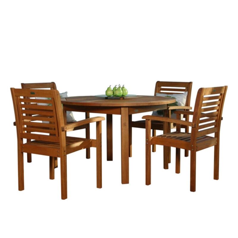 Milano Eucalyptus Round 5-Piece Patio Dining Set - Image 2