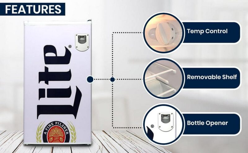 Miller Lite Compact Fridge w/ Bottle Opener, 3.2 cu ft (90L), White - Image 6