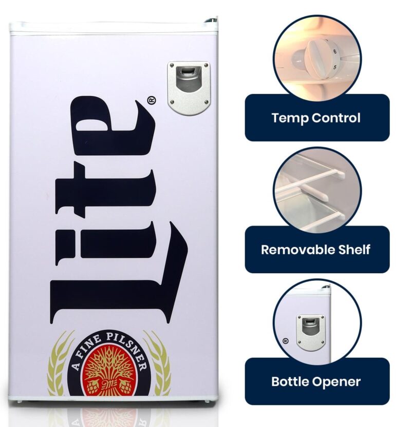 Miller Lite Compact Fridge w/ Bottle Opener, 3.2 cu ft (90L), White - Image 5