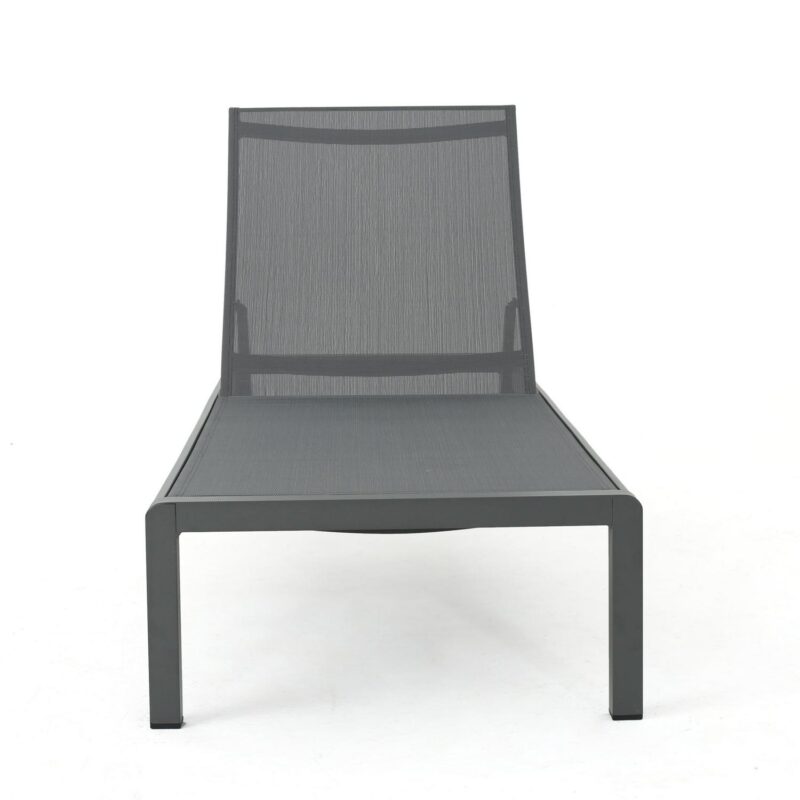 Miller Outdoor Aluminum Chaise Lounge with Dark Grey Mesh Seat, Grey - Image 7