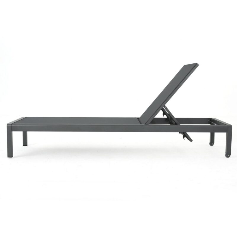 Miller Outdoor Aluminum Chaise Lounge with Dark Grey Mesh Seat, Grey - Image 3