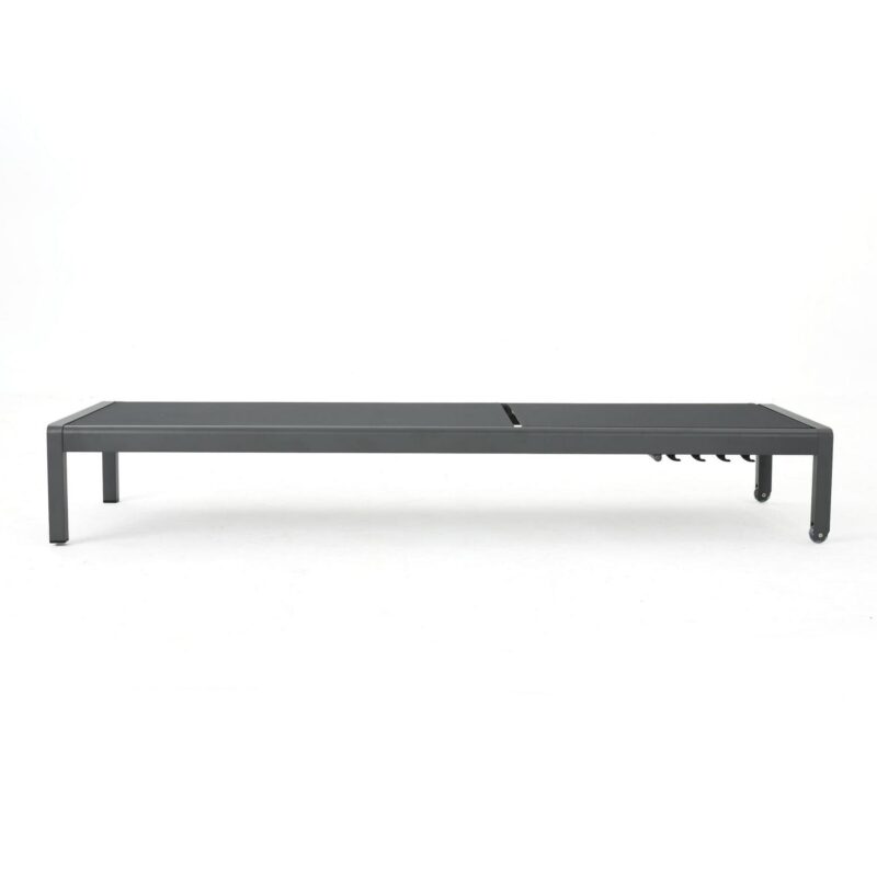 Miller Outdoor Aluminum Chaise Lounge with Dark Grey Mesh Seat, Grey - Image 2