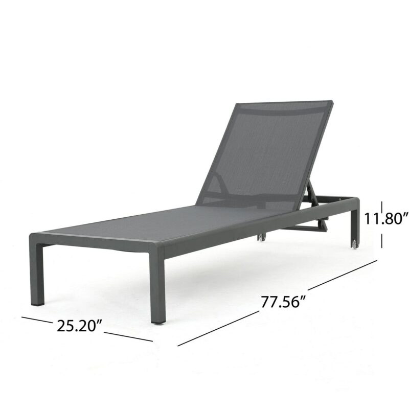 Miller Outdoor Aluminum Chaise Lounge with Dark Grey Mesh Seat, Set of 2, Grey - Image 6