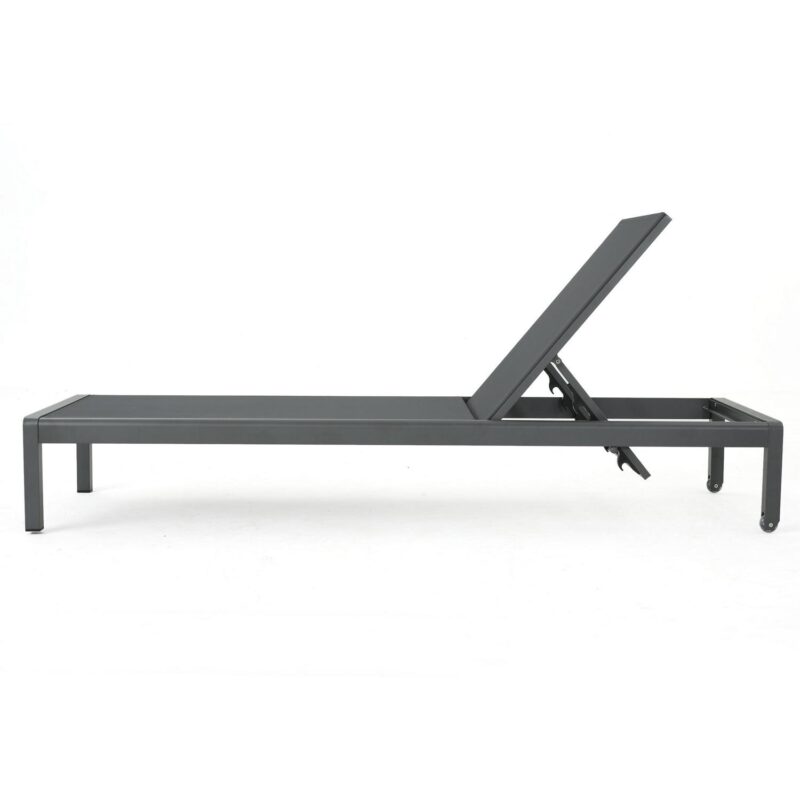Miller Outdoor Aluminum Chaise Lounge with Dark Grey Mesh Seat, Set of 2, Grey - Image 7