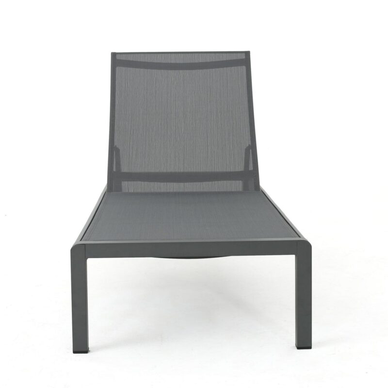 Miller Outdoor Aluminum Chaise Lounge with Dark Grey Mesh Seat, Set of 2, Grey - Image 9