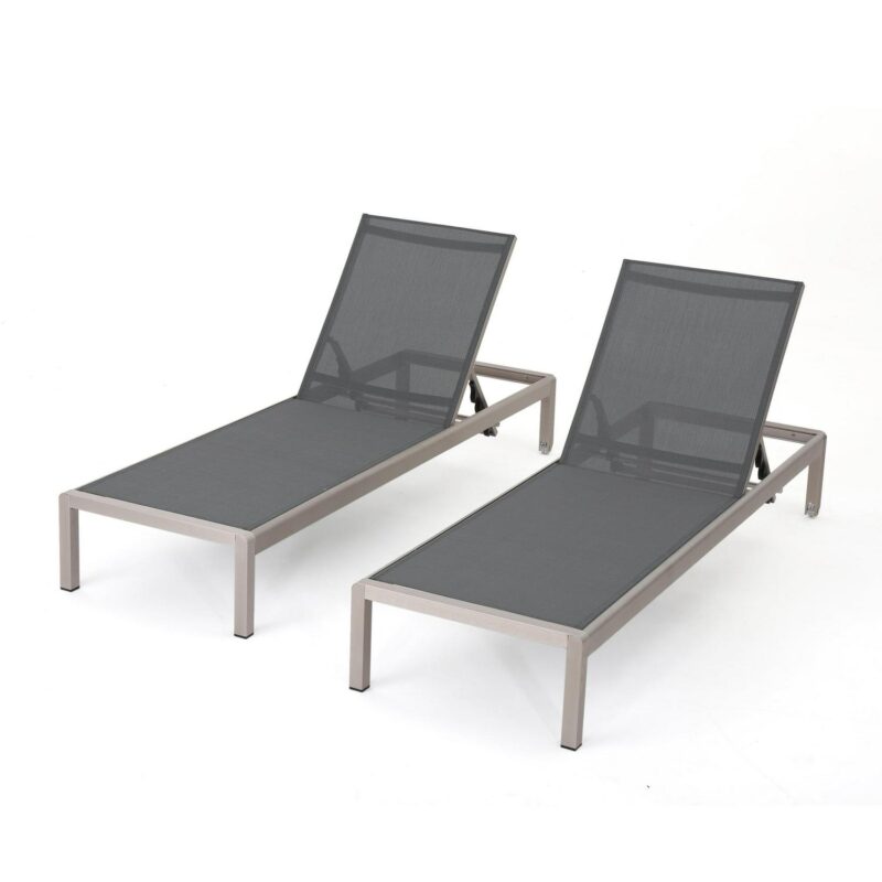 Miller Outdoor Mesh Chaise Lounge, Set of 2, Dark Grey, Silver - Image 2