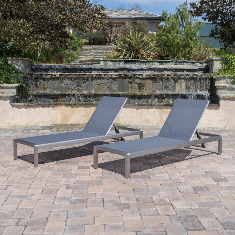 Miller Outdoor Mesh Chaise Lounge, Set of 2, Dark Grey, Silver - Image 8