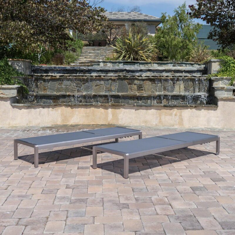 Miller Outdoor Mesh Chaise Lounge, Set of 2, Dark Grey, Silver - Image 9
