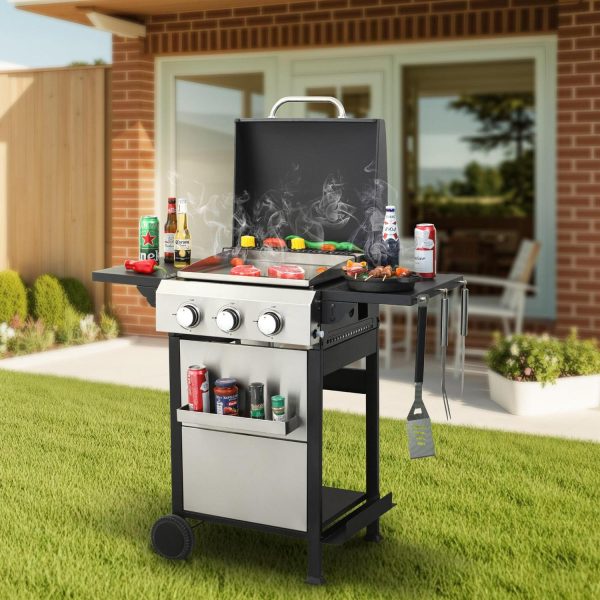 Miniyam 3 Burners BBQ Propane Gas Grill with Side Burner for Outdoor Barbecue, 36900 BTU Output