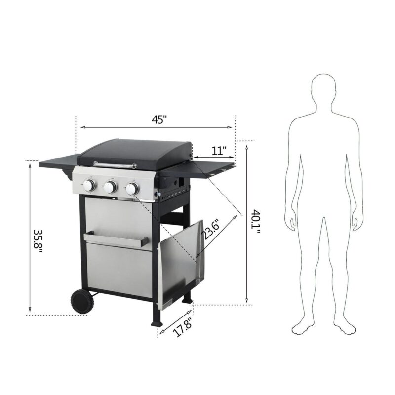 Miniyam 3 Burners BBQ Propane Gas Grill with Side Burner for Outdoor Barbecue, 36900 BTU Output - Image 3