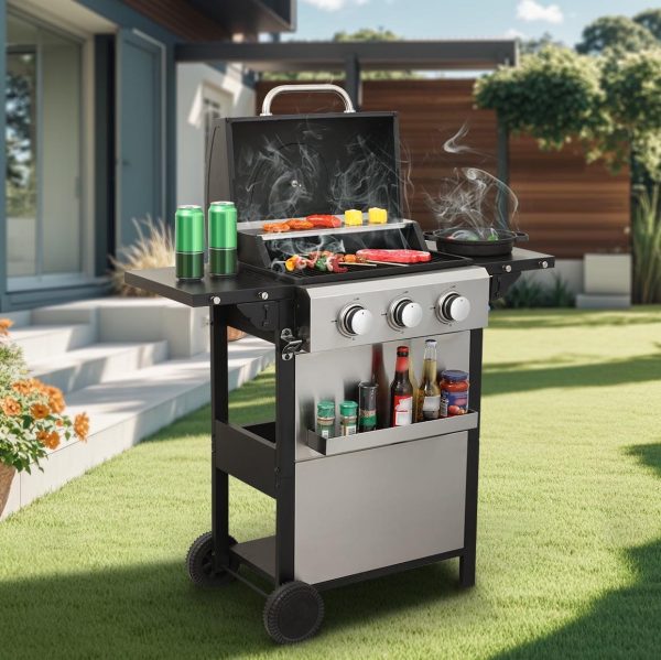 Miniyam 3 Burners Stainless Steel BBQ Propane Gas Grill for Outdoor Barbecue