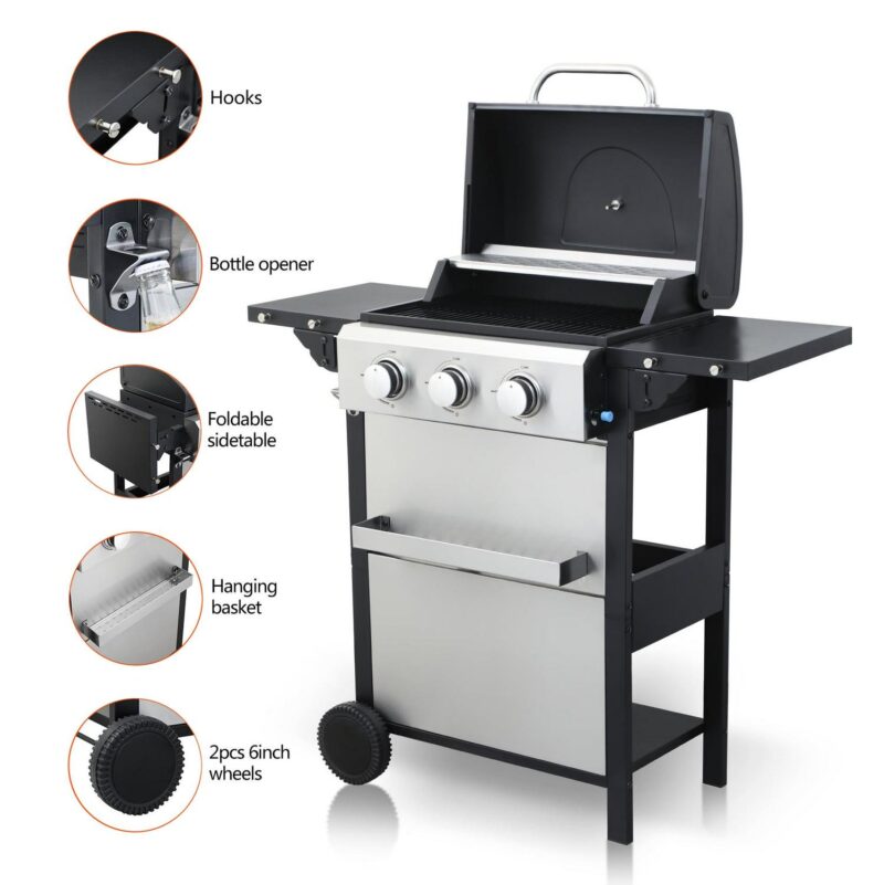 Miniyam 3 Burners Stainless Steel BBQ Propane Gas Grill for Outdoor Barbecue - Image 2