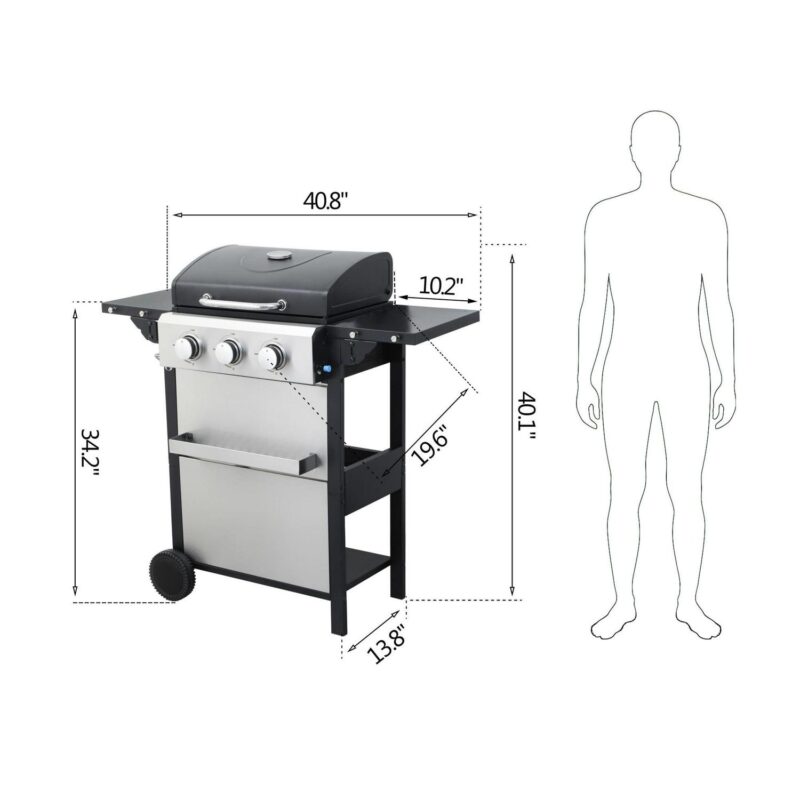 Miniyam 3 Burners Stainless Steel BBQ Propane Gas Grill for Outdoor Barbecue - Image 3
