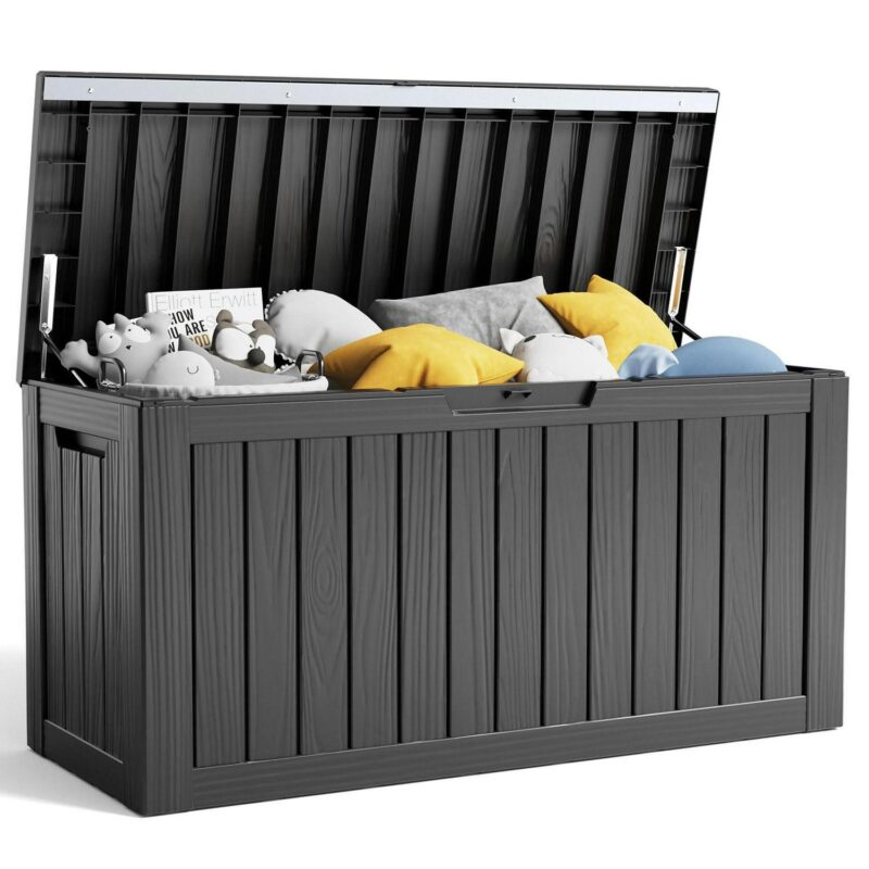 Miniyam 80 Gallon Resin Deck Box, Outdoor Storage Box, Gardening Tools, Lockable, Waterproof, Black - Image 7