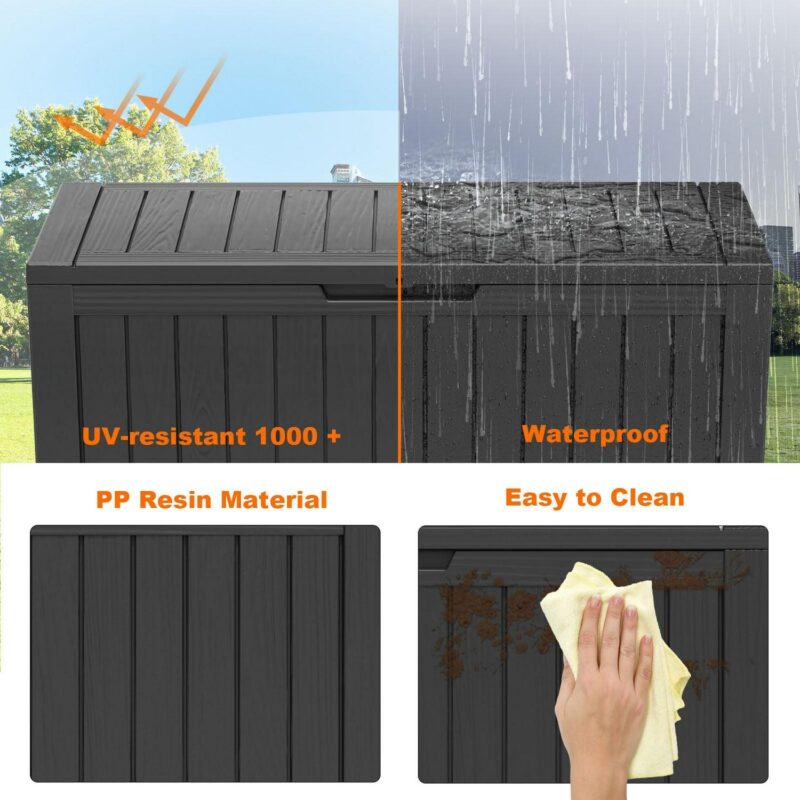 Miniyam 80 Gallon Resin Deck Box, Outdoor Storage Box, Gardening Tools, Lockable, Waterproof, Black - Image 6