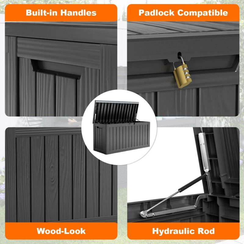 Miniyam 80 Gallon Resin Deck Box, Outdoor Storage Box, Gardening Tools, Lockable, Waterproof, Black - Image 5