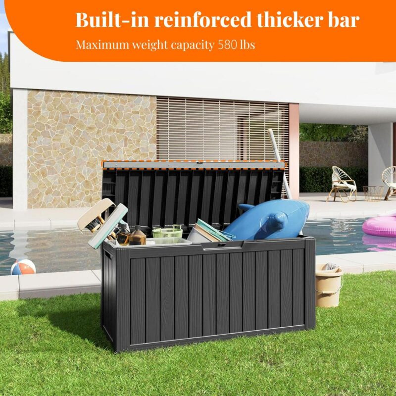 Miniyam 80 Gallon Resin Deck Box, Outdoor Storage Box, Gardening Tools, Lockable, Waterproof, Black - Image 4