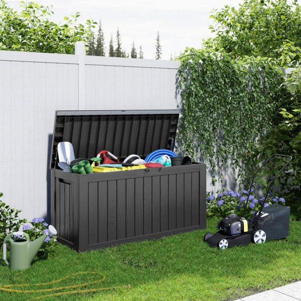 Miniyam 80 Gallon Resin Deck Box, Outdoor Storage Box, Gardening Tools, Lockable, Waterproof, Black