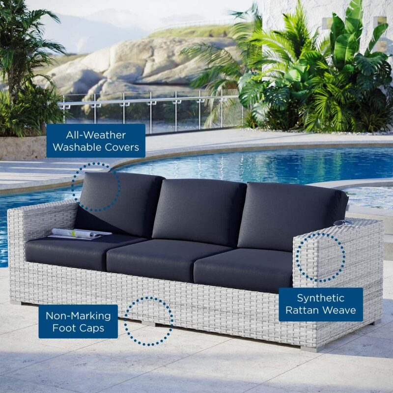 Modway Convene Outdoor Patio Sofa in Light Gray Navy - Image 7