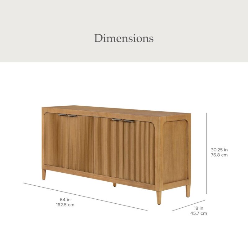 My Texas House Linden Fluted Buffet Cabinet Sideboard with Adjustable Shelves, Warm Brown - Image 3
