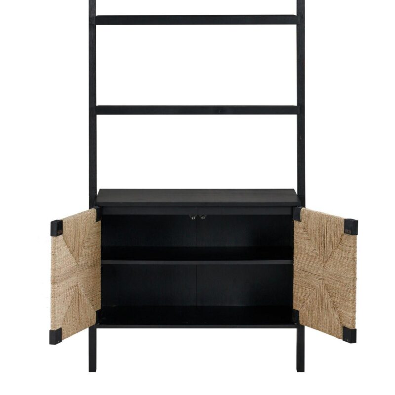Nathan James Beacon 3-Shelf Bookcase with Seagrass Cabinet, Solid Wood Boho Bookshelf with Storage with Solid Wood Frame, Seagrass/Black - Image 5