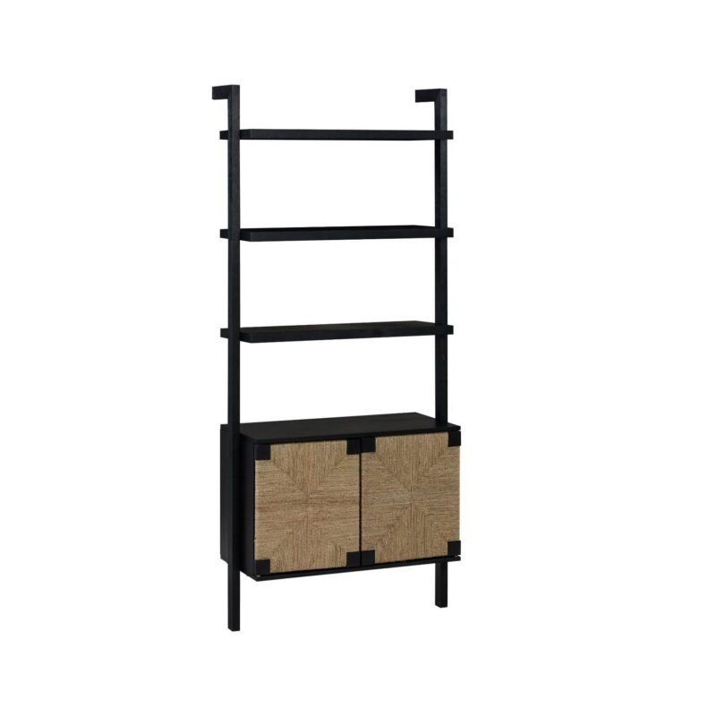 Nathan James Beacon 3-Shelf Bookcase with Seagrass Cabinet, Solid Wood Boho Bookshelf with Storage with Solid Wood Frame, Seagrass/Black - Image 6