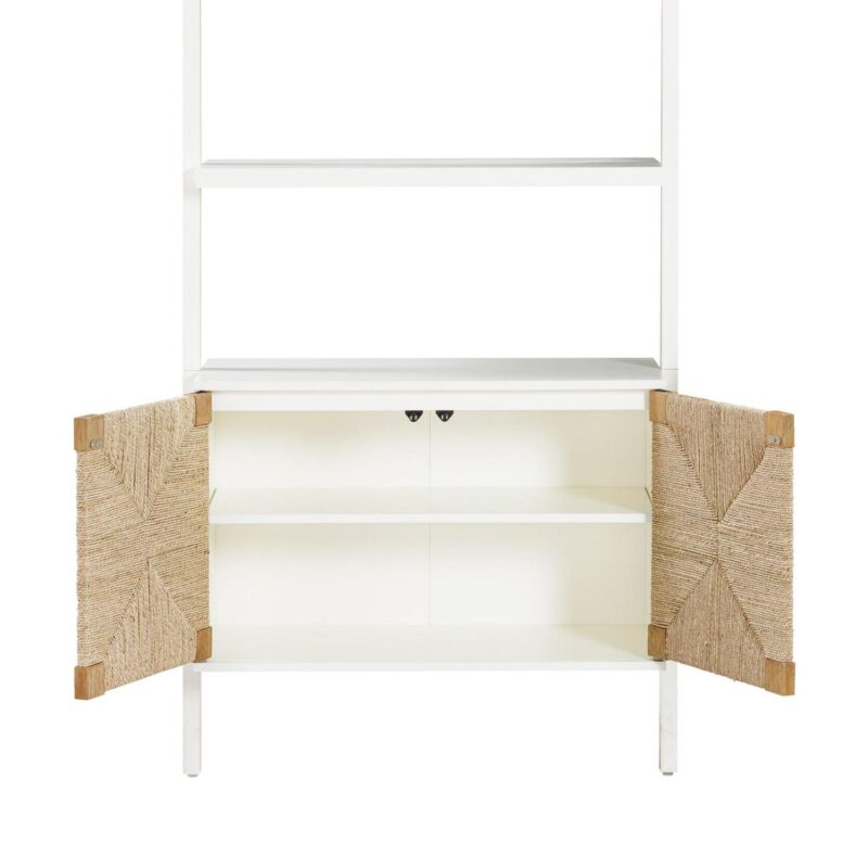 Nathan James Beacon 3-Shelf Bookcase with Seagrass Cabinet, Solid Wood Boho Bookshelf with Storage with Solid Wood Frame, Seagrass/Warm White - Image 5