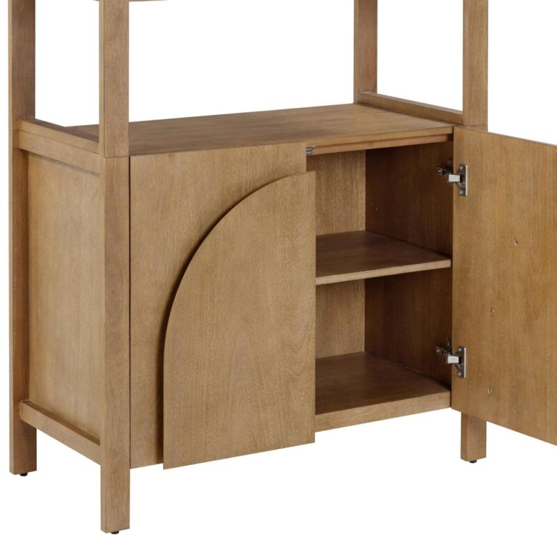 Nathan James Iris 3 Tier Bookshelf, Arched Bookcase Cabinet, Solid Wood Bookcase with Cabinet Base, Boho Bookshelf in Unbrushed Light Brown Finish - Image 5
