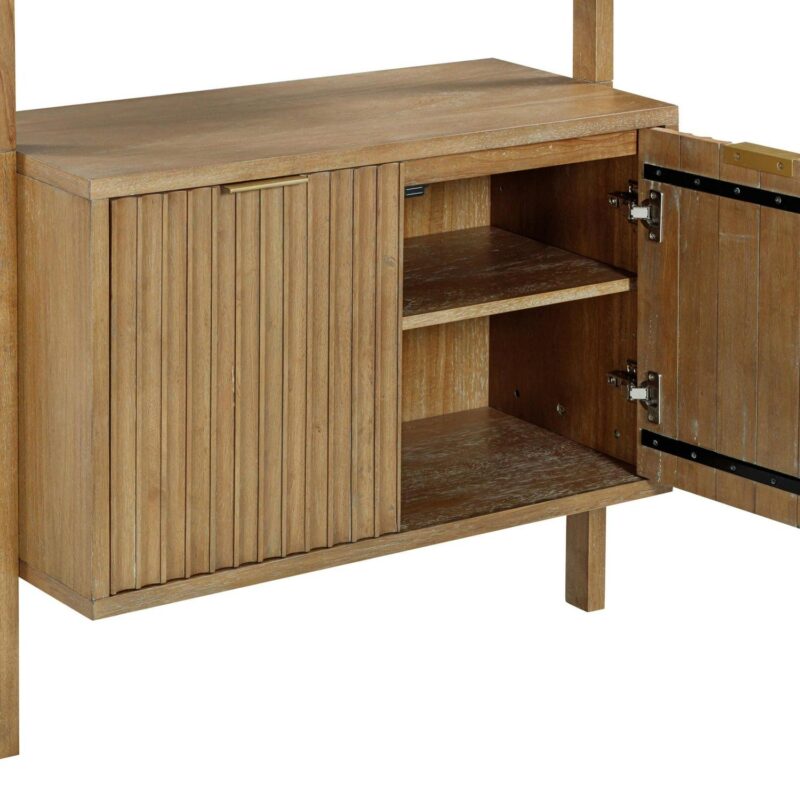 Nathan James Jasper 3-Shelf Solid Wood Boho Bookshelf, Wall Mounted Bookshelf with Cabinet with Fluted Doors, Light Brown - Image 5