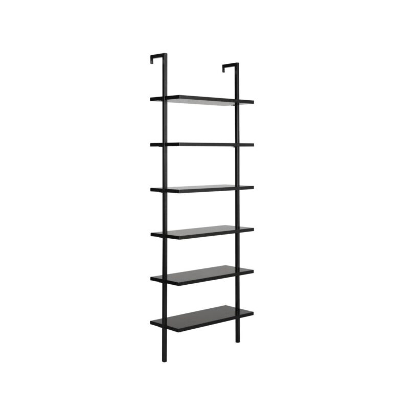 Nathan James Theo 6-Shelf Tall Bookcase, Wall Mount Bookshelf Wood Shelves and Metal Frame, Matte Black - Image 6