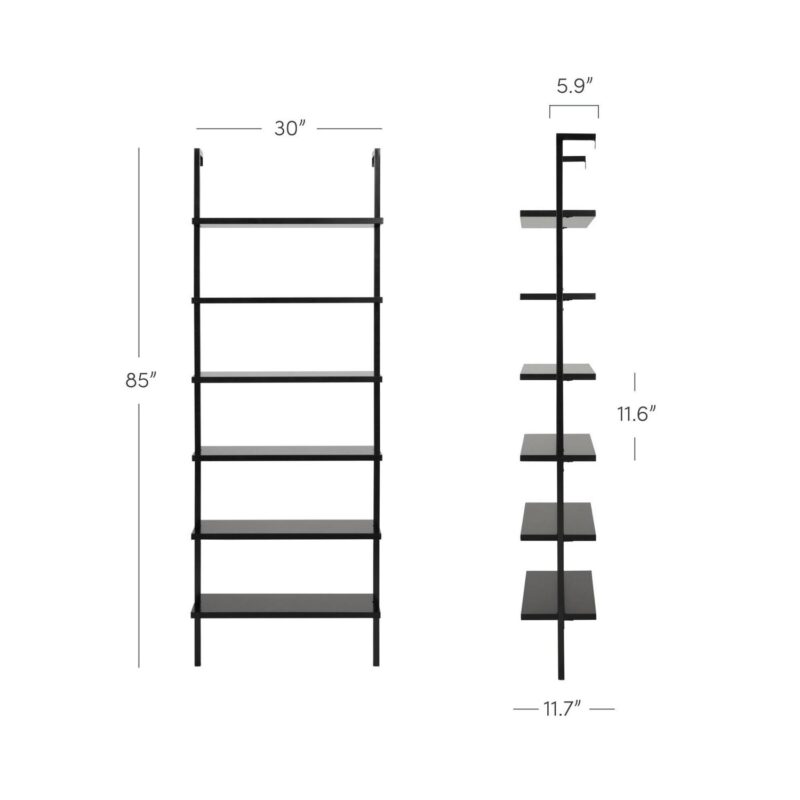 Nathan James Theo 6-Shelf Tall Bookcase, Wall Mount Bookshelf Wood Shelves and Metal Frame, Matte Black - Image 4