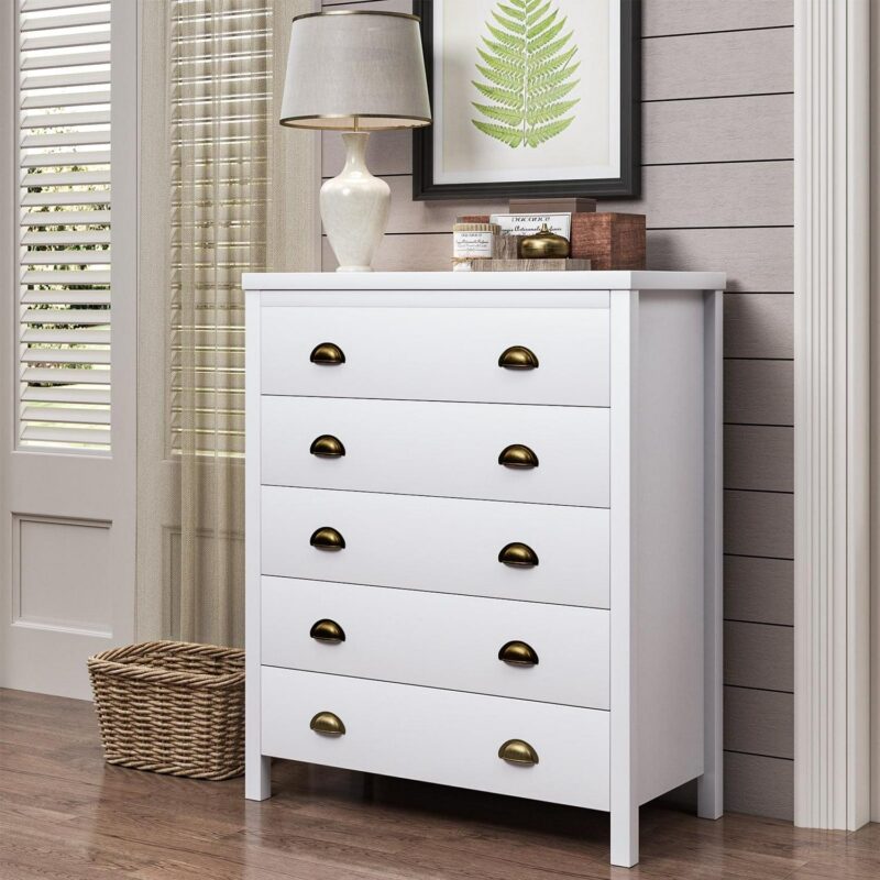 Nathaniel Home 5 Drawer Dresser, Modern Chest of Drawers, Large Capacity Storage Cabinet for Bedroom, Dressers Organizer for Hallway White - Image 4