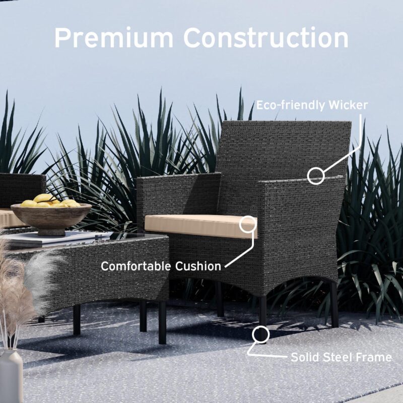 Nestl 4-Piece Outdoor Patio Furniture Set, Wicker Patio Conversation Set, Black/Beige - Image 6