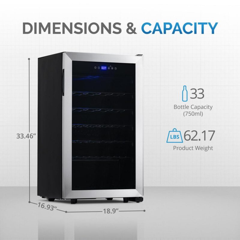 NewAir 33-Bottle Compressor Wine Fridge, Stainless Steel - Image 6