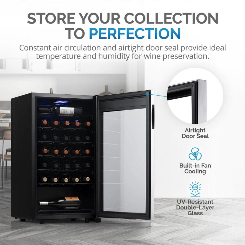 NewAir 33-Bottle Compressor Wine Fridge, Stainless Steel - Image 2