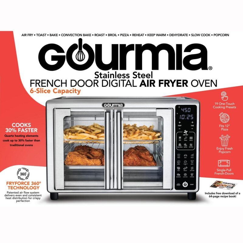New Gourmia 1700W 6-Slice Digital Toaster Oven Air Fryer, 19 One-Touch Presets, 24L, Stainless Steel - Image 9