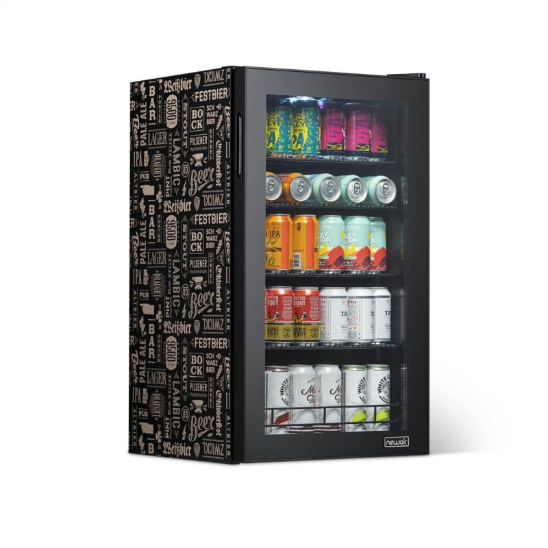 Newair 126 Can Beverage Refrigerator Cooler, Freestanding Mini Fridge  Beers of The World Edition  for Home, Office or Bar
