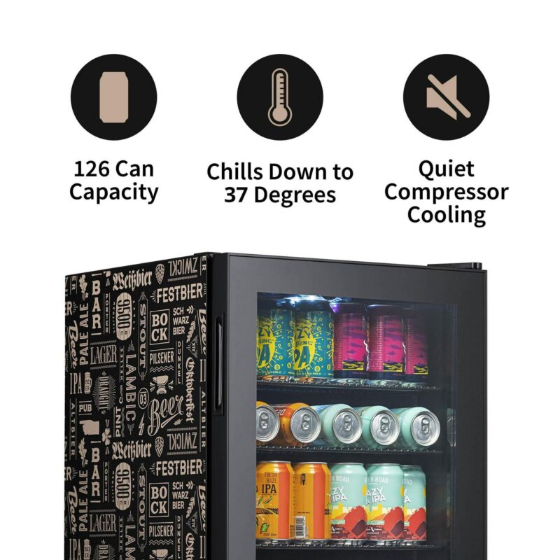 Newair 126 Can Beverage Refrigerator Cooler, Freestanding Mini Fridge  Beers of The World Edition  for Home, Office or Bar - Image 12