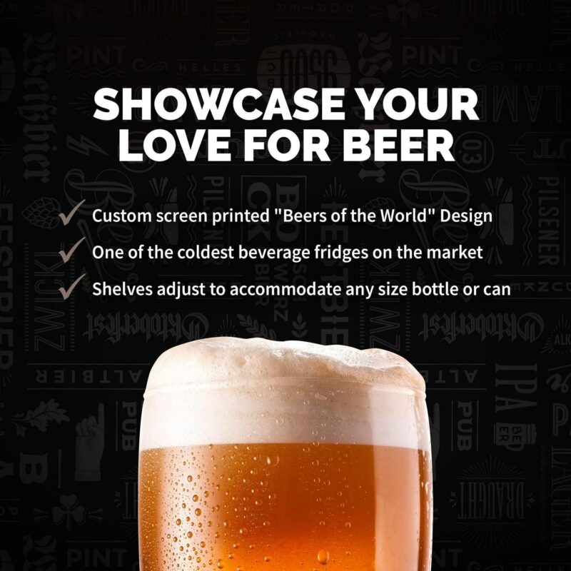 Newair 126 Can Beverage Refrigerator Cooler, Freestanding Mini Fridge  Beers of The World Edition  for Home, Office or Bar - Image 4