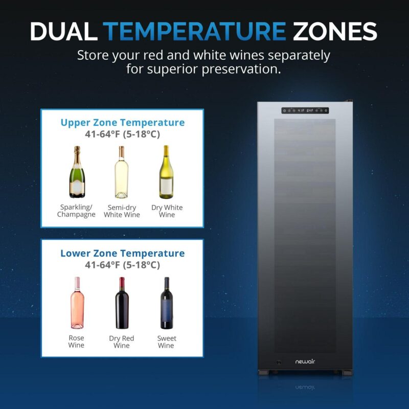Newair Shadow Series Wine Cooler Refrigerator 56 Bottles Dual Temperature Zones, Freestanding Mirrored Wine Fridge - Image 5