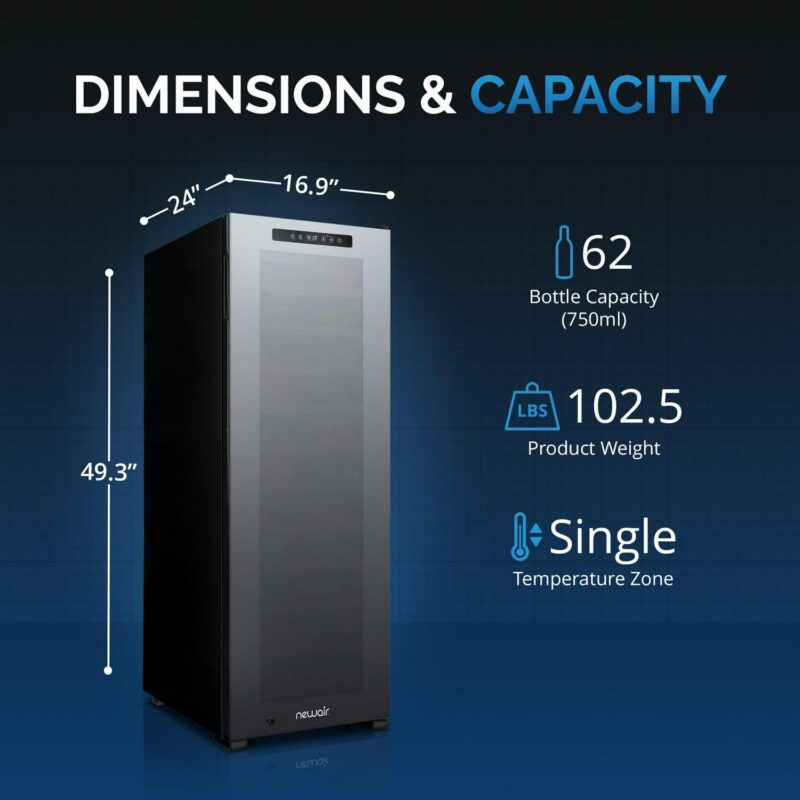 Newair Shadow Series Wine Cooler Refrigerator 62 Bottle Single Zone, Freestanding Mirrored Wine Fridge - Image 7