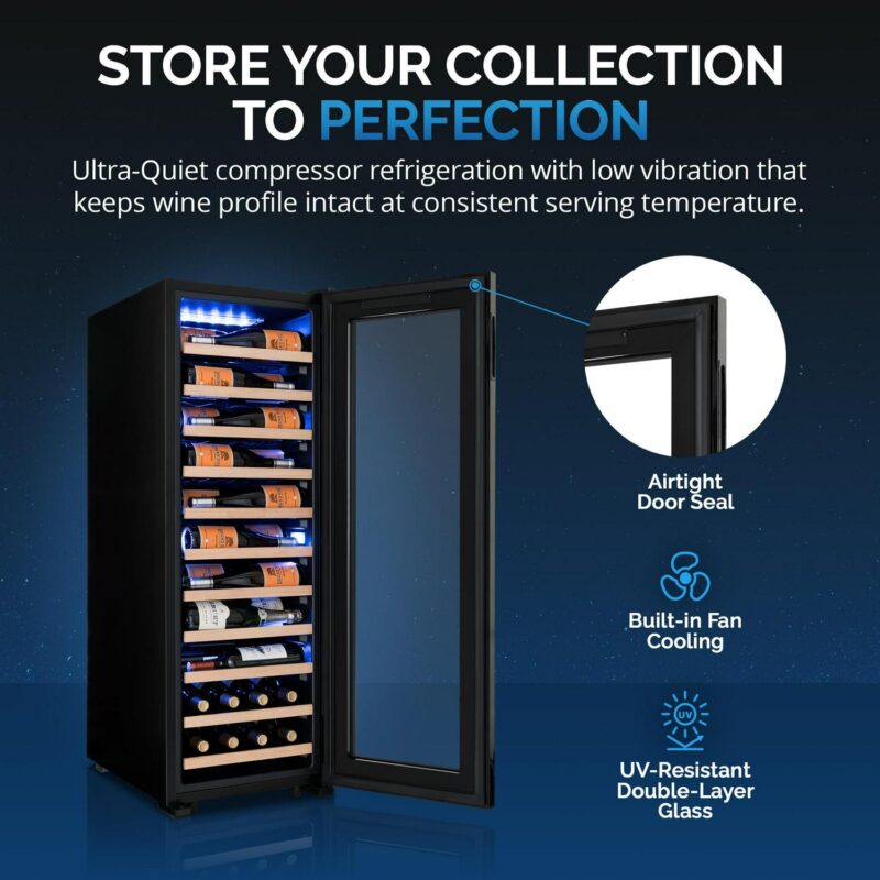 Newair Shadow Series Wine Cooler Refrigerator 62 Bottle Single Zone, Freestanding Mirrored Wine Fridge - Image 3