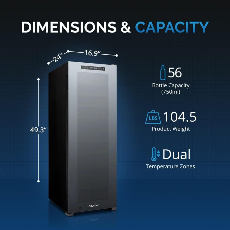 Newair Shadow Series Wine Cooler Refrigerator 56 Bottles Dual Temperature Zones, Freestanding Mirrored Wine Fridge - Image 7