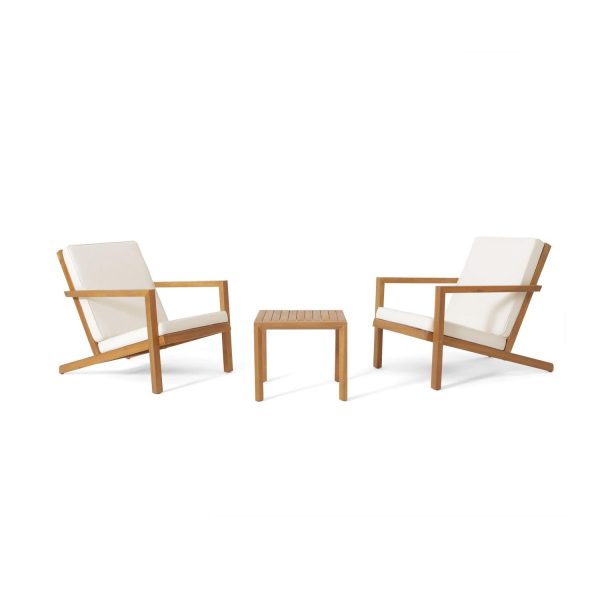 Noble House Acacia Wood Removable Outdoor Chat Set with Cushion, Teak / Cream